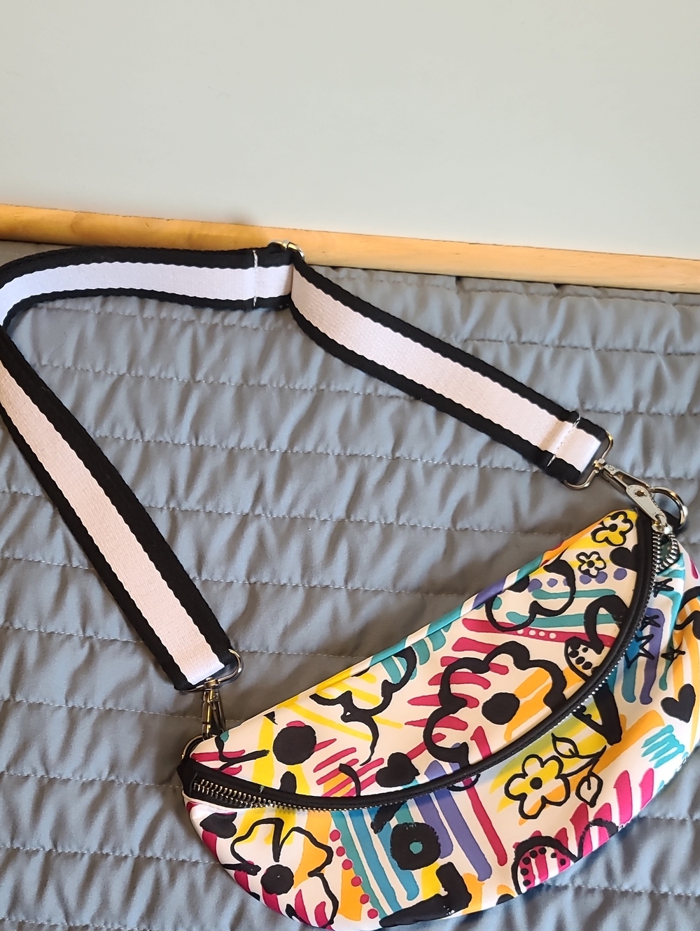Brighton Colorful Floral Crossbody Bag with Black & White Strap